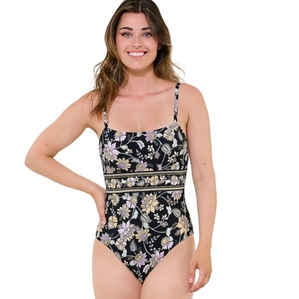 Freshwater Floral Banded One-Piece Swimsuit Multicolor Floral Vine Womens XS NWT